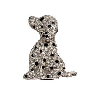 Swarovski Silver Tone Black, Clear Crystal Dalmatian Puppy Dog Brooch Pin K859